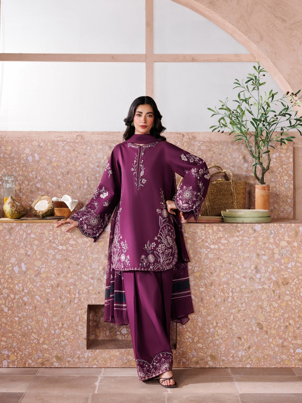 Embroidered 3PC Suit – Premium Festive Collection AJS-115 HB