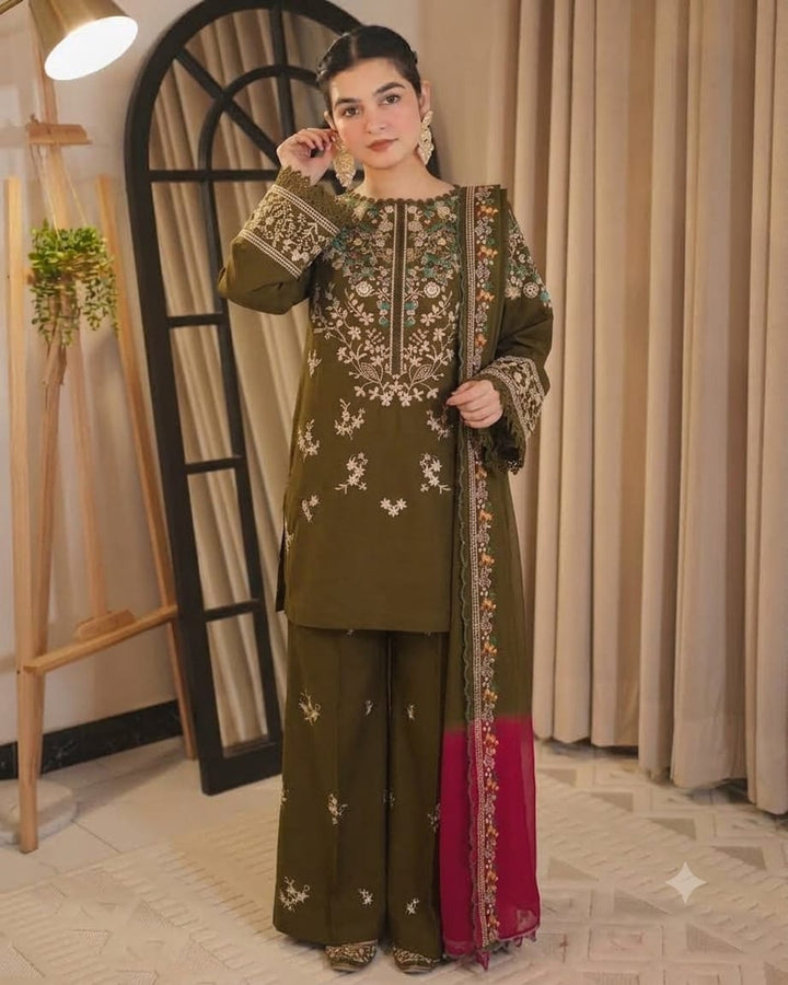 Embroidered 3PC Suit – Premium Festive Collection AJS-121 HB
