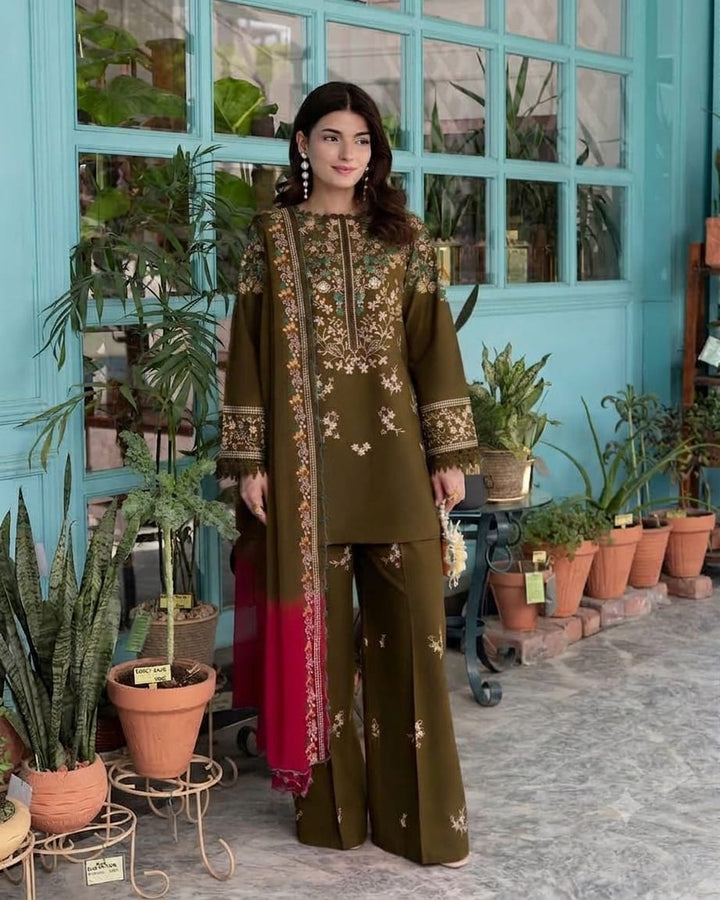 Embroidered 3PC Suit – Premium Festive Collection AJS-121 HB