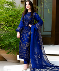 Lawn 3PC Embroidered Shirt with Organza Embroidered Dupatta- 5012 ROYAL BLUE