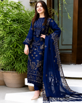 Lawn 3PC Embroidered Shirt with Organza Embroidered Dupatta- 5012 Nave Blue