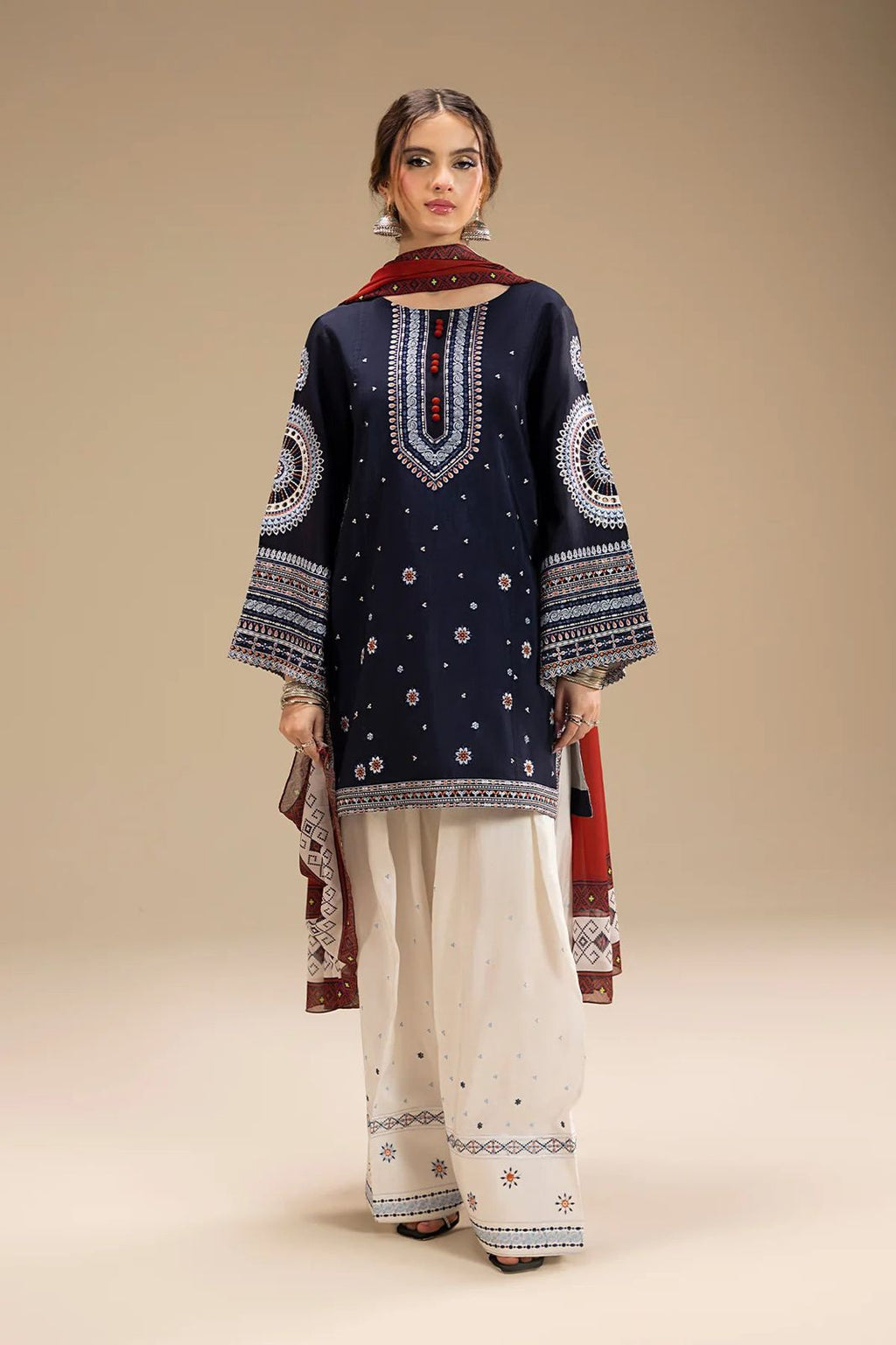 Lawn 3PC Embroidered Shirt with Organza Embroidered Dupatta- H-6133