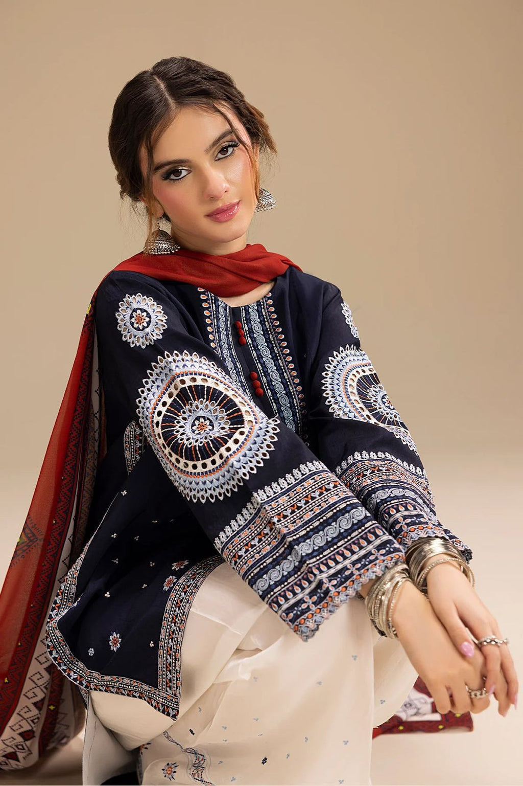 Lawn 3PC Embroidered Shirt with Organza Embroidered Dupatta- H-6133