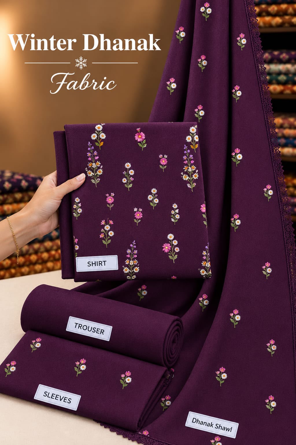 Indian Booti Dhanak Embroidered 3-Piece Un-Stiched (Purple)
