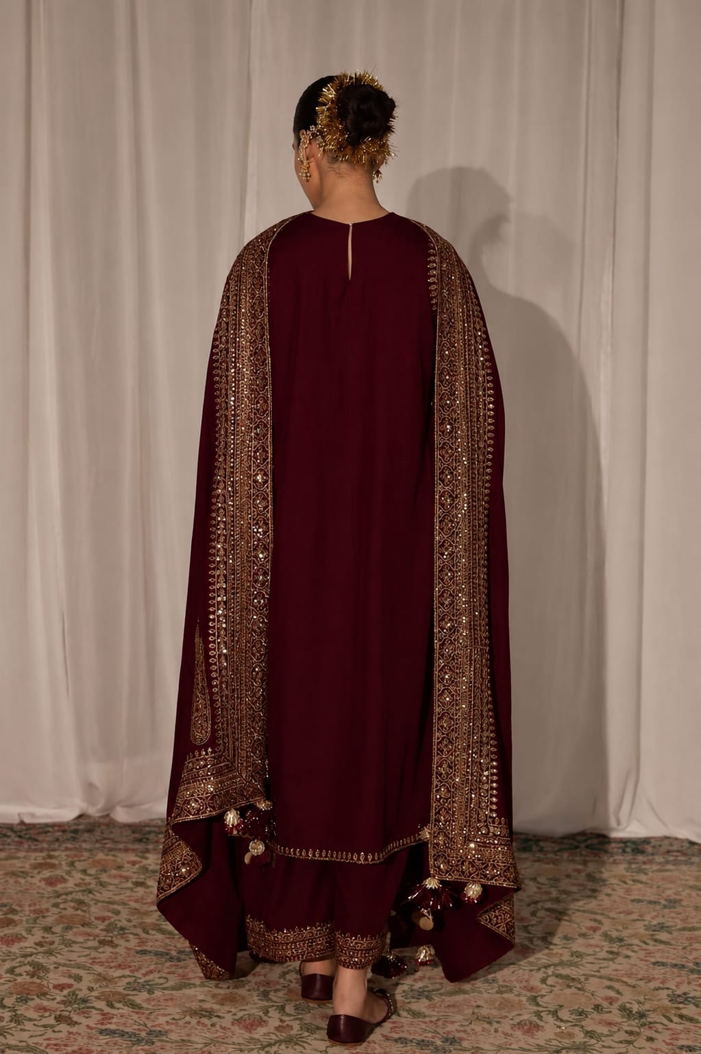 ROYAL CHARM EMB 3PC SUIT AJS-001002 MEHROON